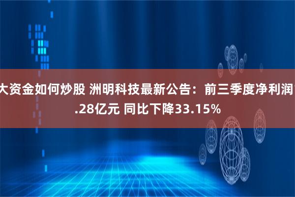 大资金如何炒股 洲明科技最新公告：前三季度净利润1.28亿元 同比下降33.15%